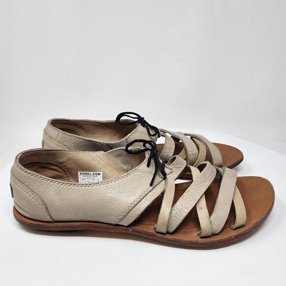 Sorel Lake Shore Sandals Women 11 Strappy Fisherman Taupe Leather  NL-1950-160 - Picture 2 of 11